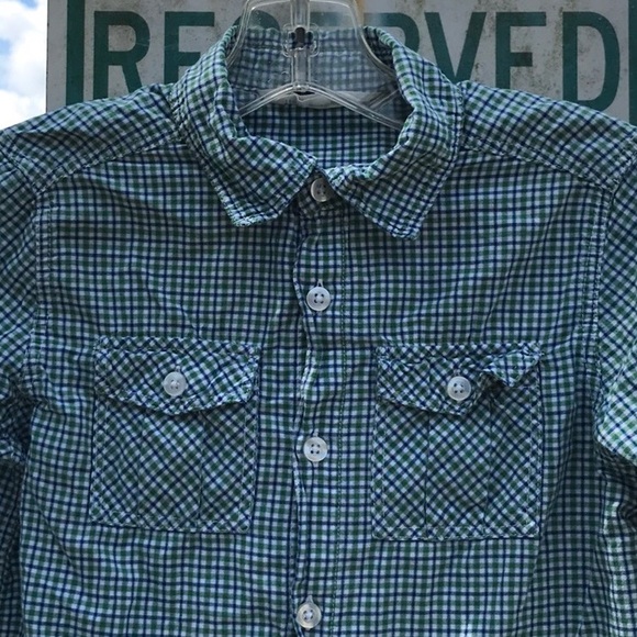 H&M Green Blue White Plaid Checkered Button Up Down Long Sleeves Shirt Boys 6-7 - Picture 2 of 13